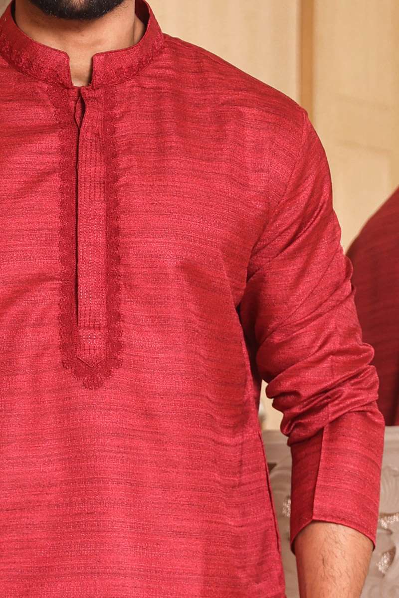 Red Chanderi Silk Kurta Set