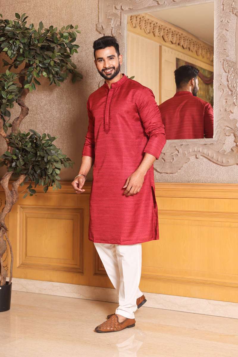 Red Chanderi Silk Kurta Set