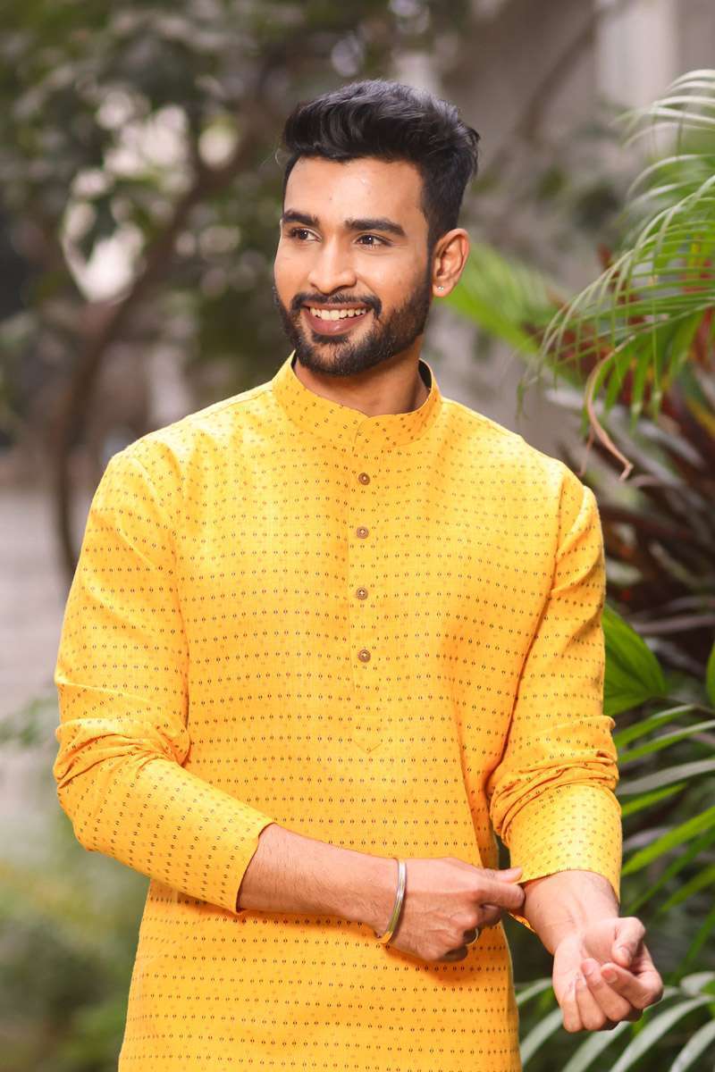 Mustard Cotton Kurta Set