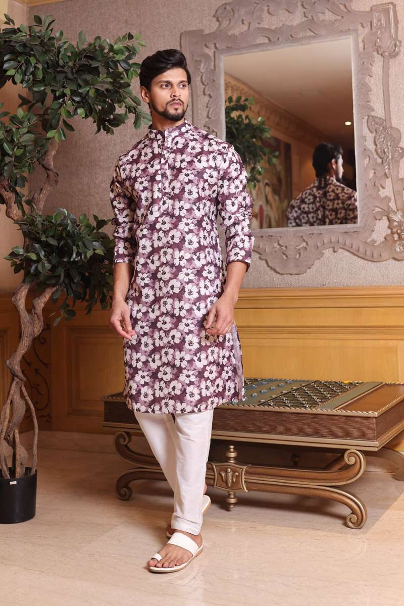 Wine Cotton Kurta Set