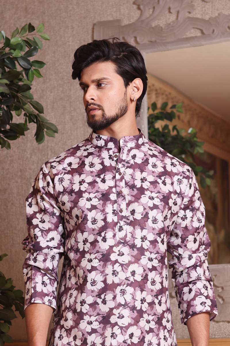 Wine Cotton Kurta Set