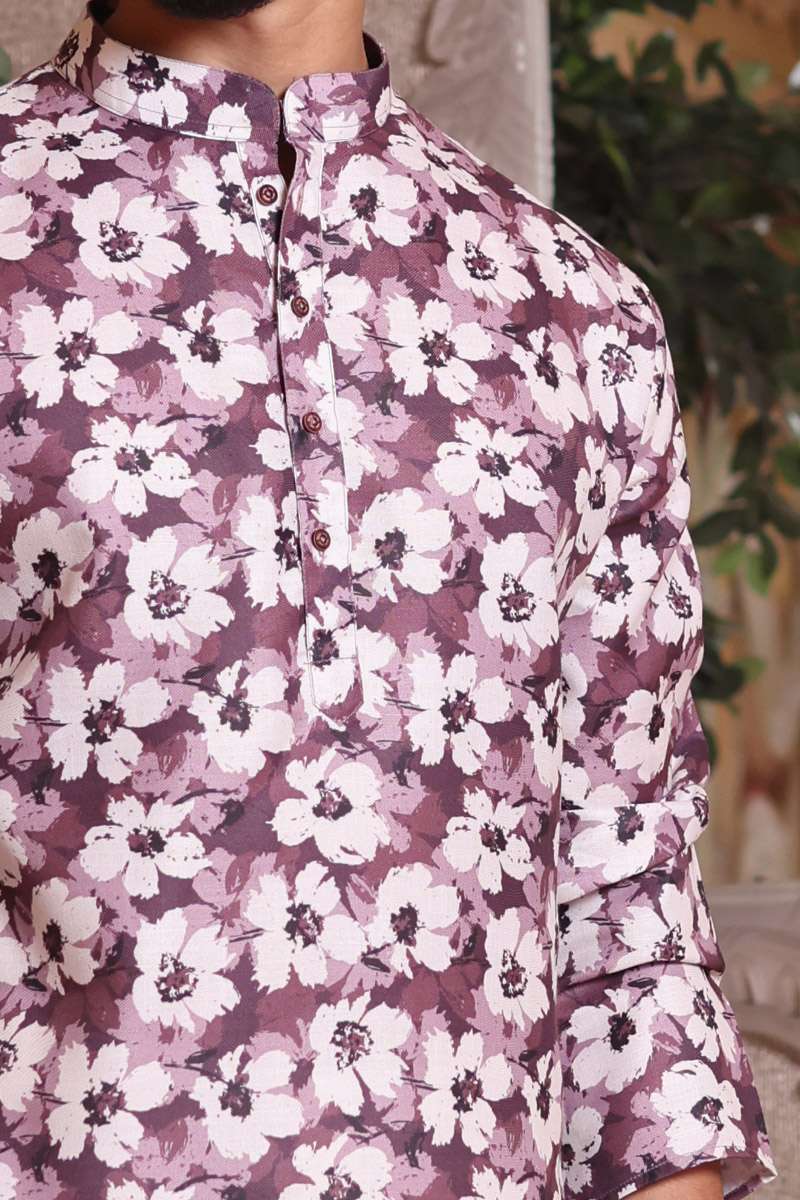 Wine Cotton Kurta Set