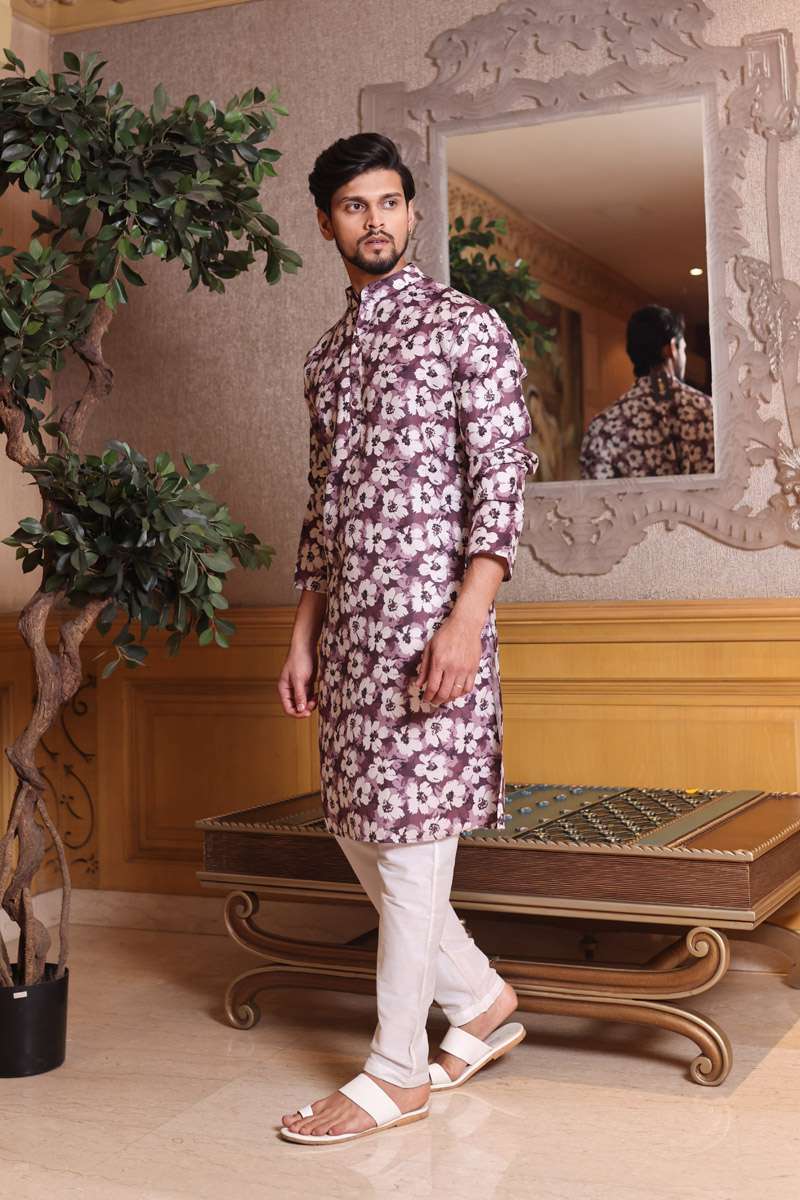 Wine Cotton Kurta Set