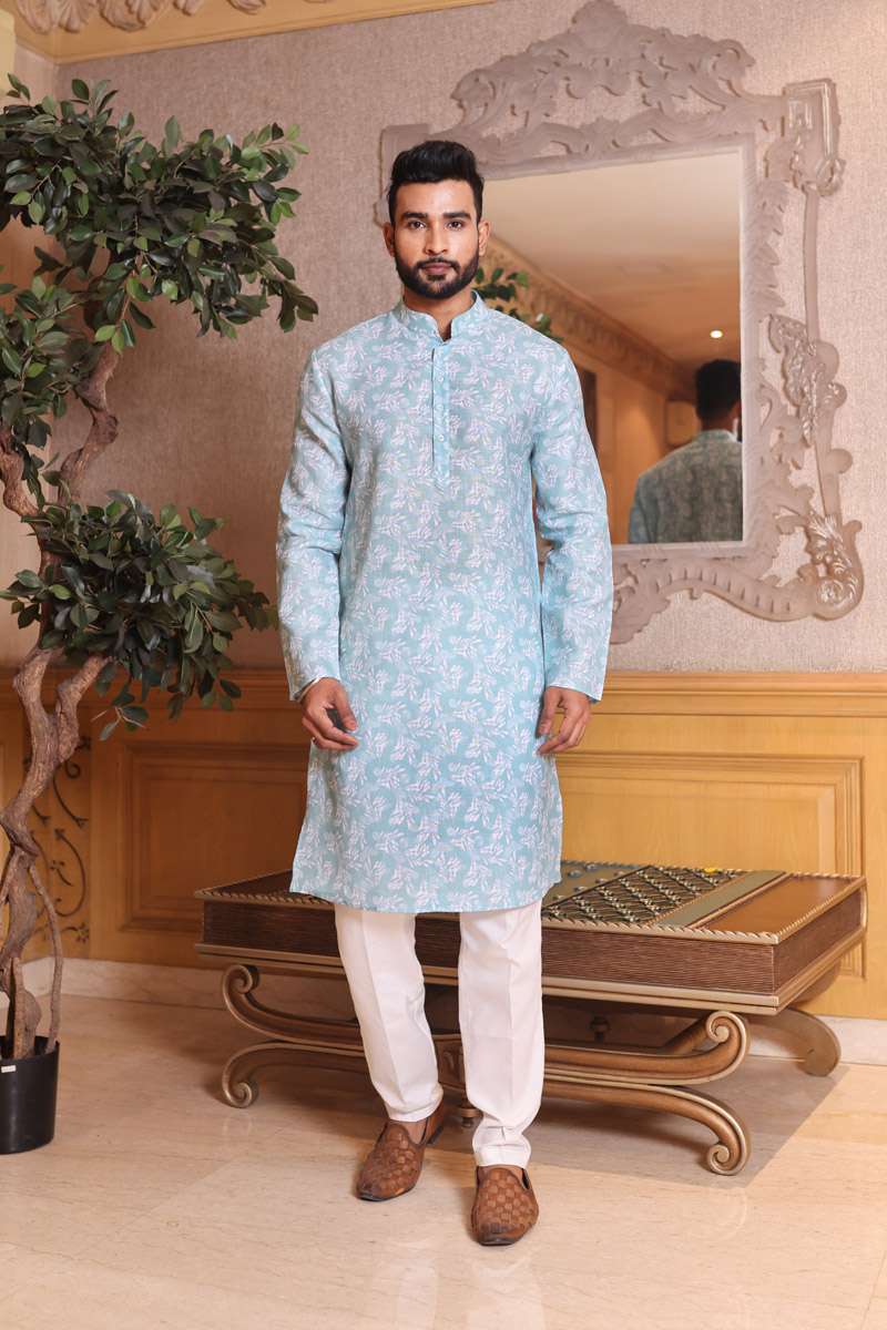 Sea Blue Cotton Kurta Set