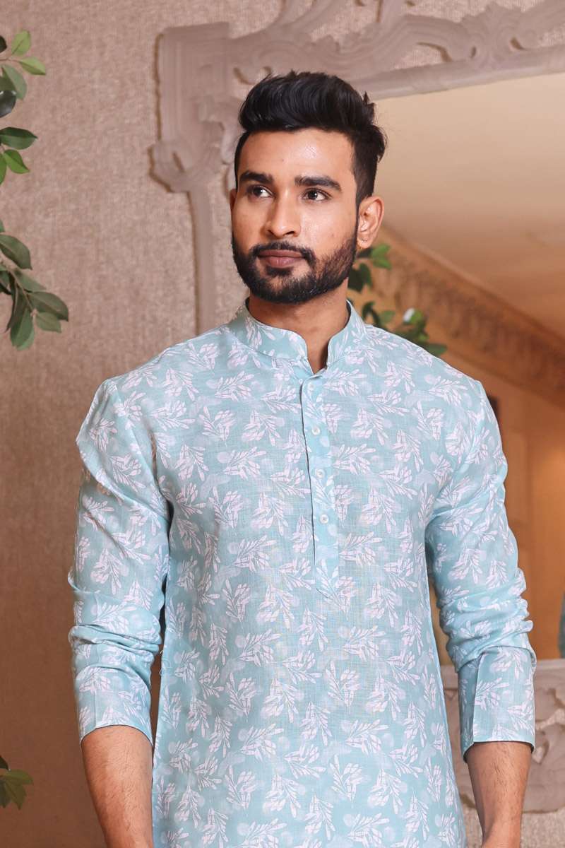 Sea Blue Cotton Kurta Set