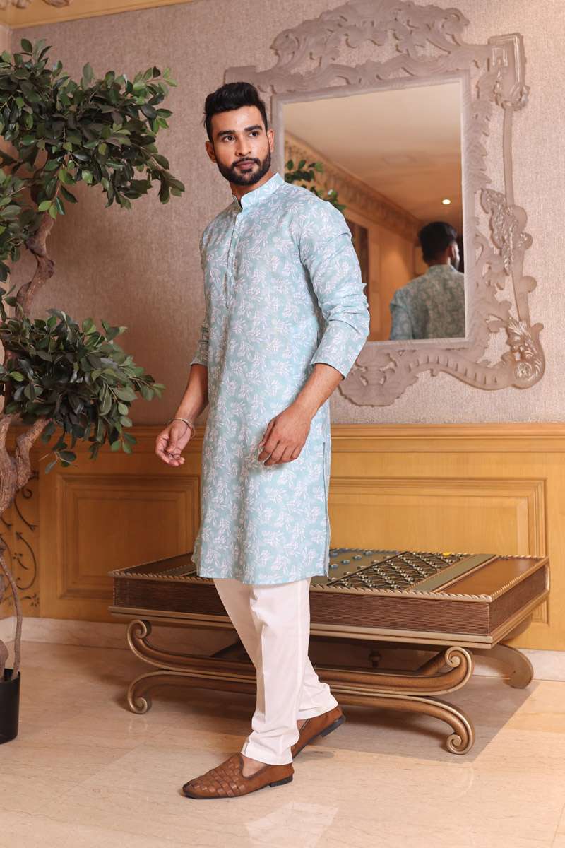 Sea Blue Cotton Kurta Set