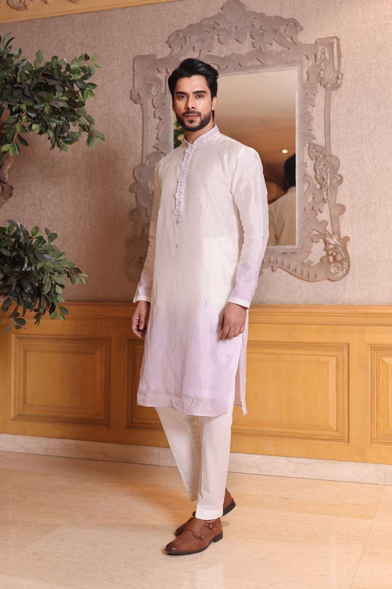 Off White Tussar Silk Kurta