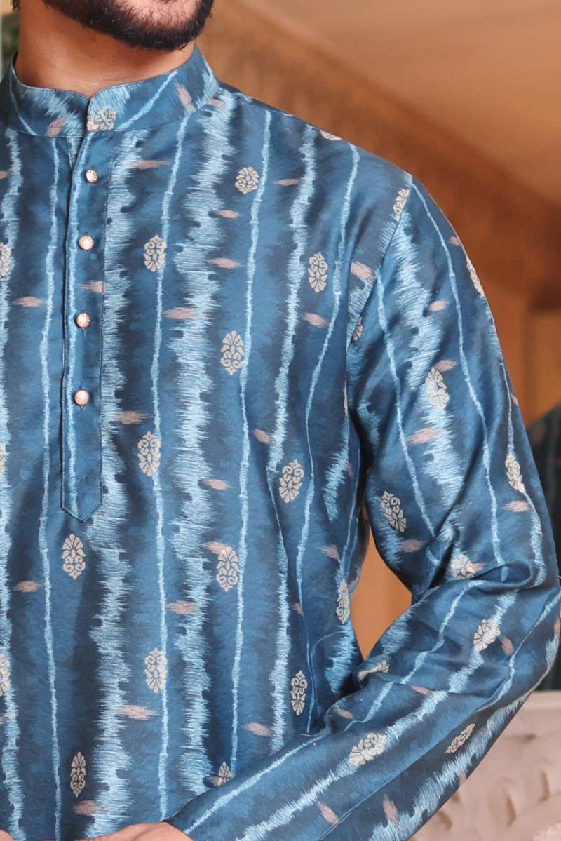 Peacock Blue Cotton Kurta Set
