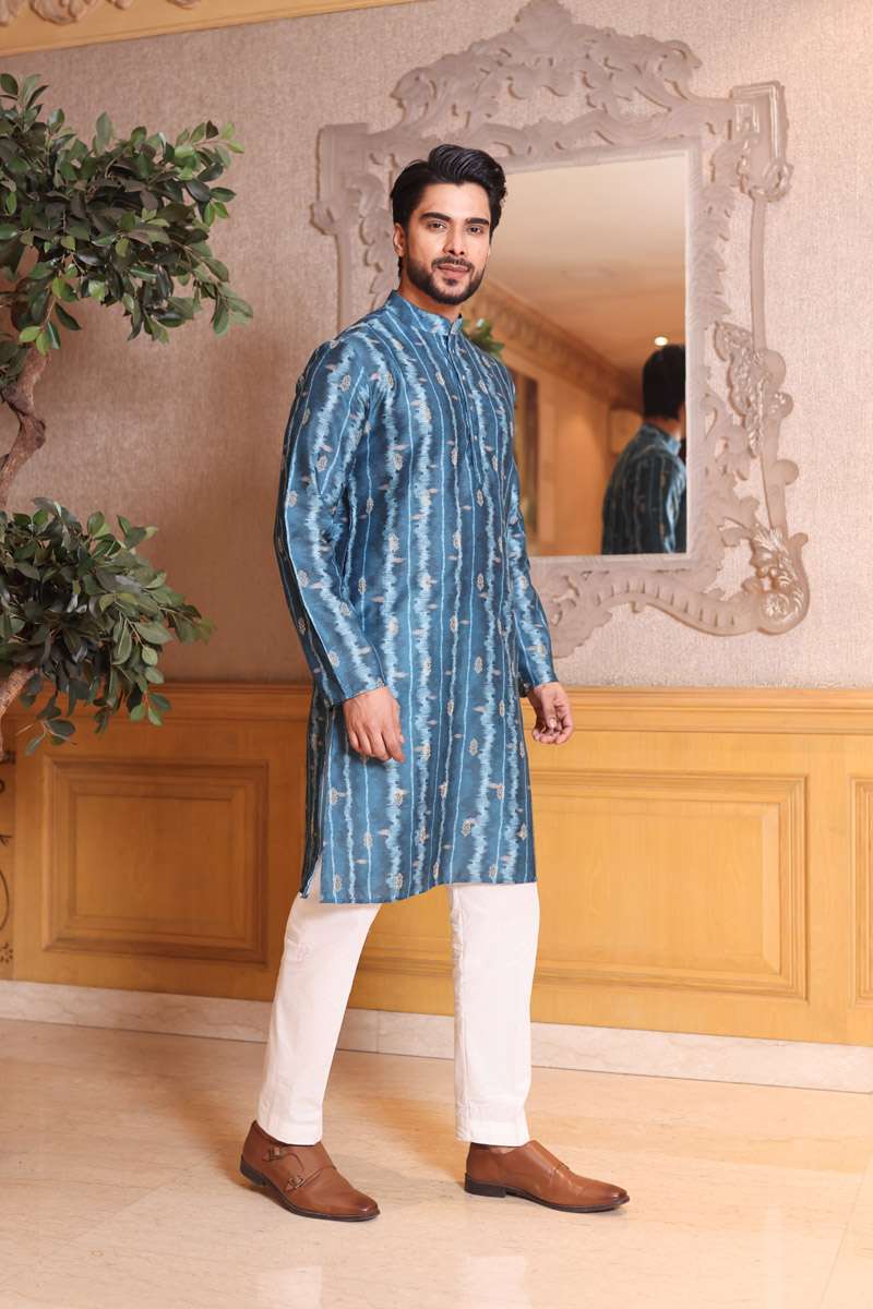 Peacock Blue Cotton Kurta Set