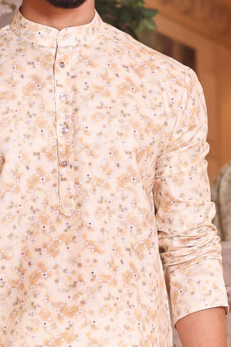 Beige Cotton Kurta Set