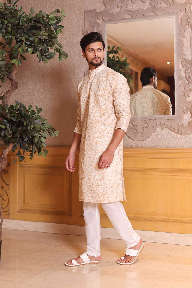 Beige Cotton Kurta Set