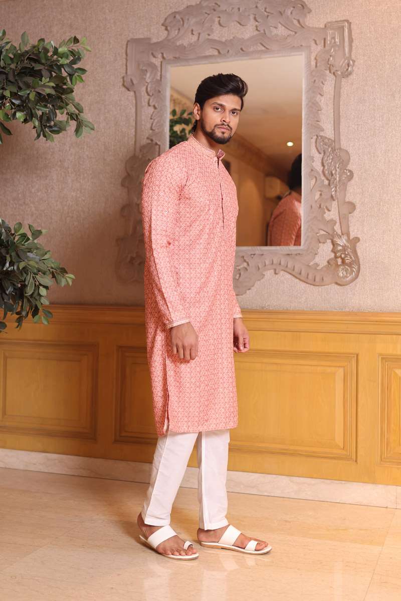 Peach Cotton Kurta Set