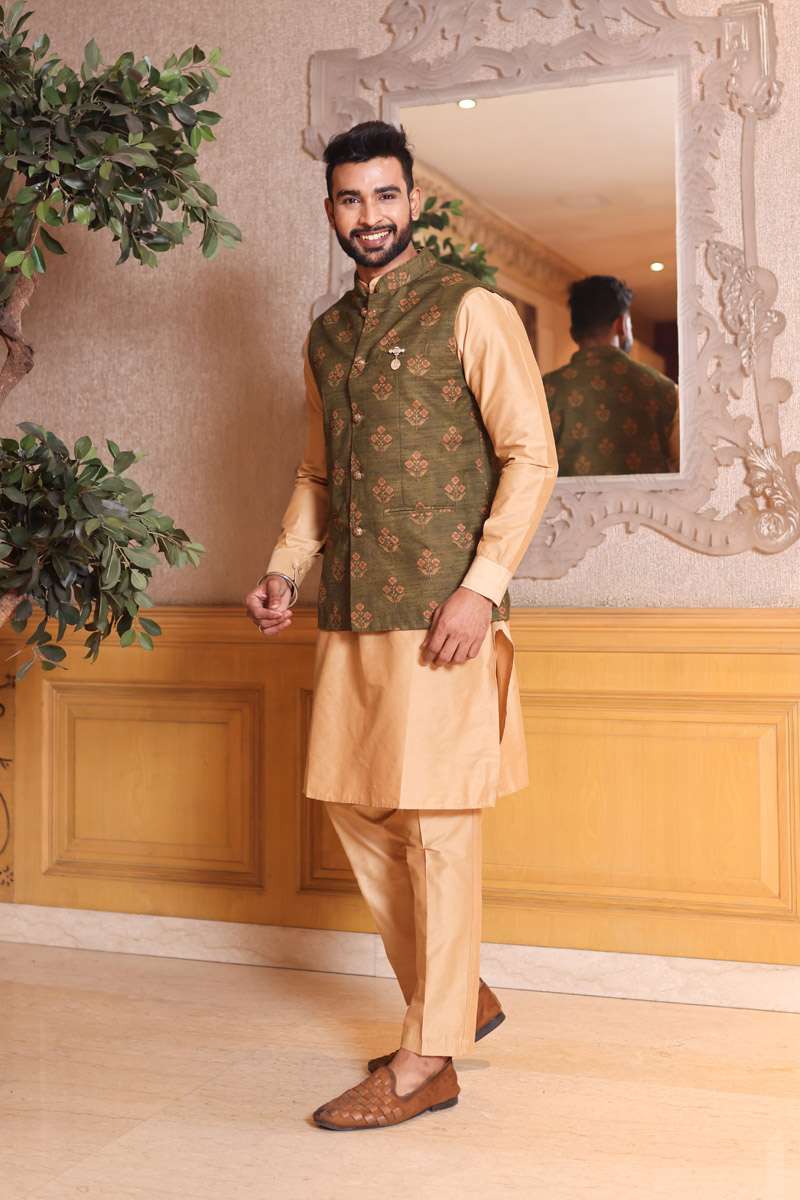 Sand Beige Kurta Set With Jacket