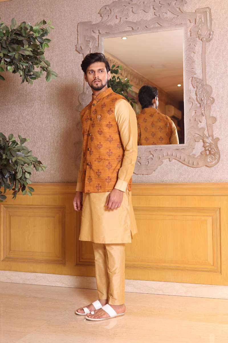 Sand Beige Kurta Set With Jacket