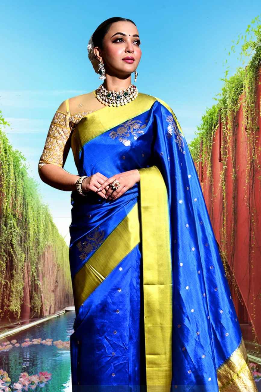 Royal Blue & Green Katan Silk Saree