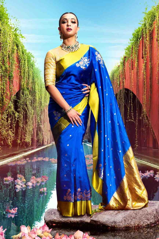 Royal Blue & Green Katan Silk Saree