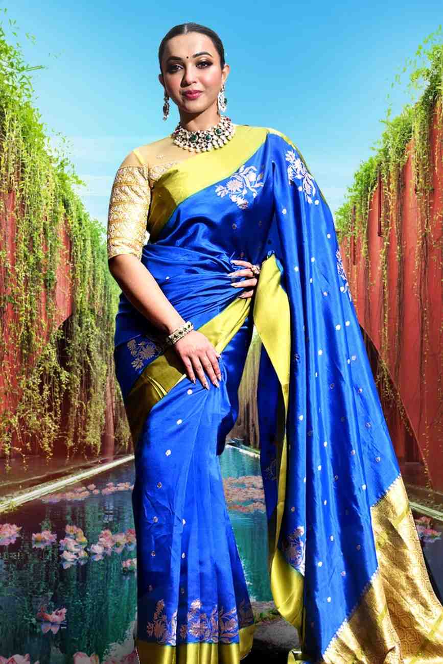 Royal Blue & Green Katan Silk Saree