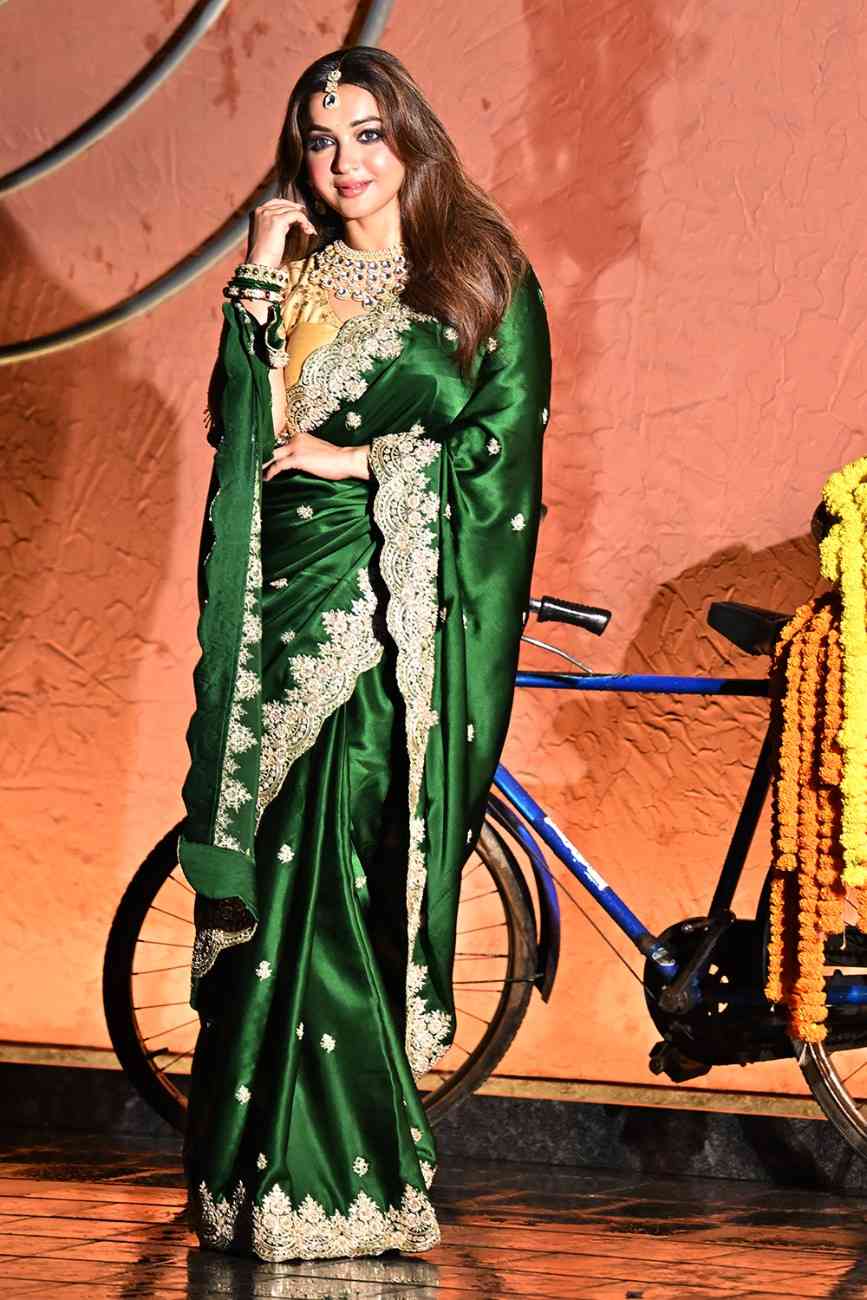 Bottle Green Satin Saree