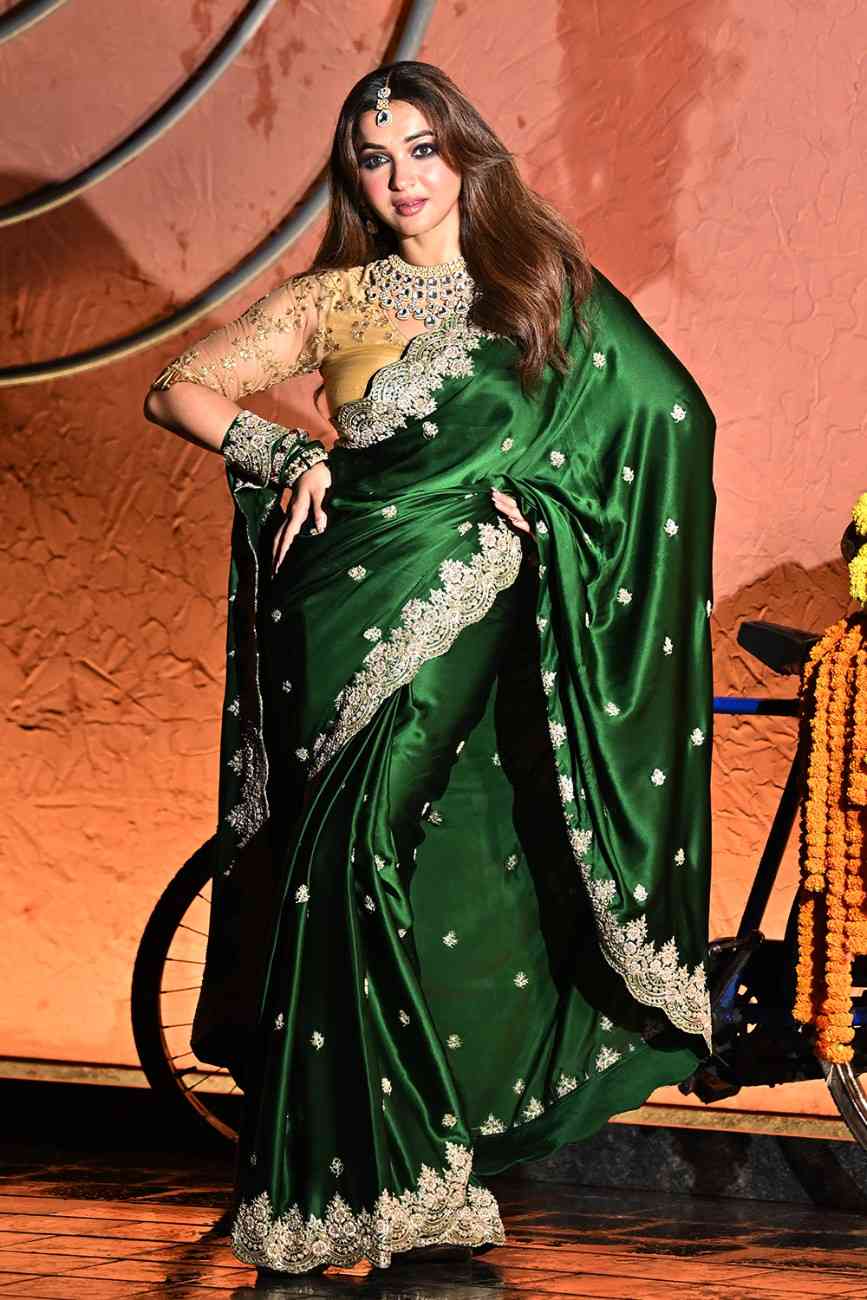 Bottle Green Satin Saree