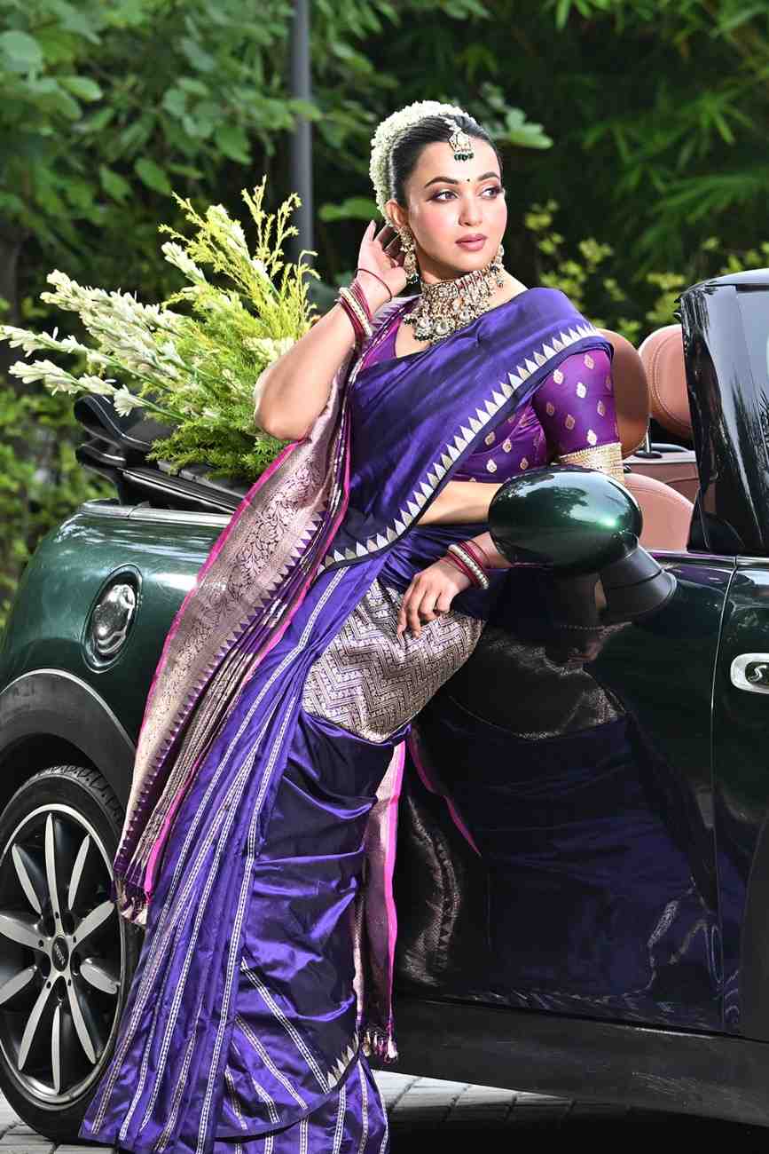 Rangoli Purple Katan Silk Saree with Traditional Woven Border