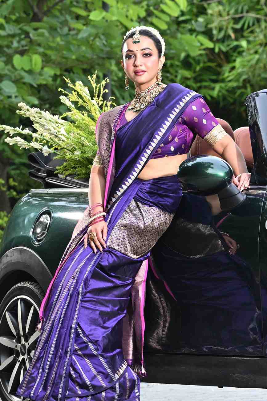 Rangoli Purple Katan Silk Saree with Traditional Woven Border