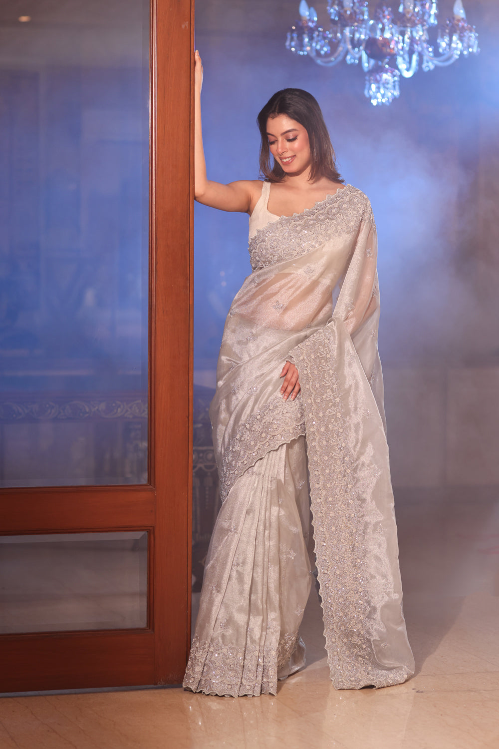 Silver Tissue Silk Saree