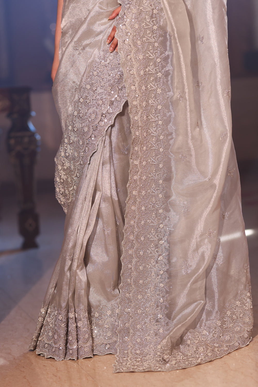 Silver Tissue Silk Saree