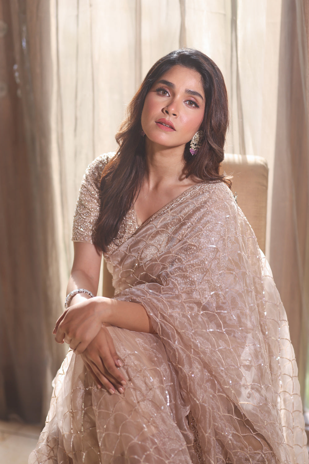 Beige Tissue Silk Saree