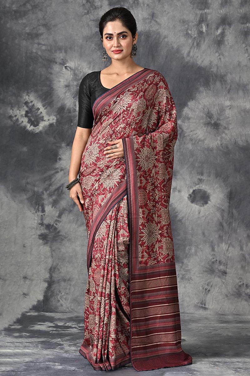 Pure Handloom Tussar Silk Saree With Embroidery Off White-cacanhphuclong.com.vn