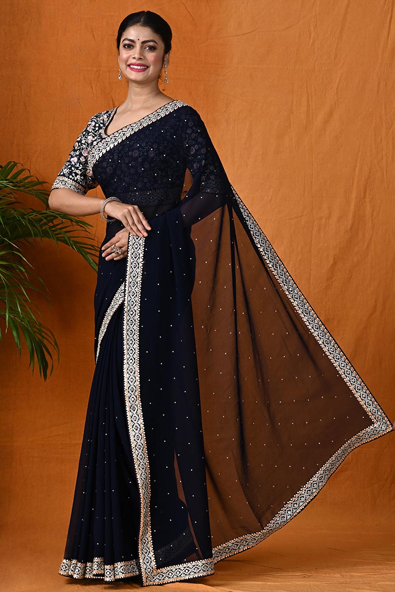 Georgette Border Sarees with Blouse Piece, Saree Length: 5.5 m at Rs 895 in  Surat