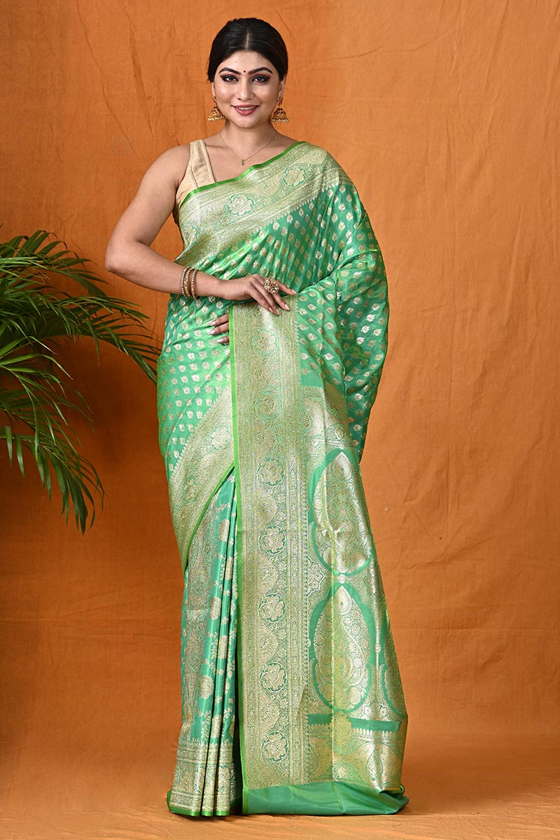 Mehndi Color Soft Silk Silver Zari Woven Banarasi saree - Cl
