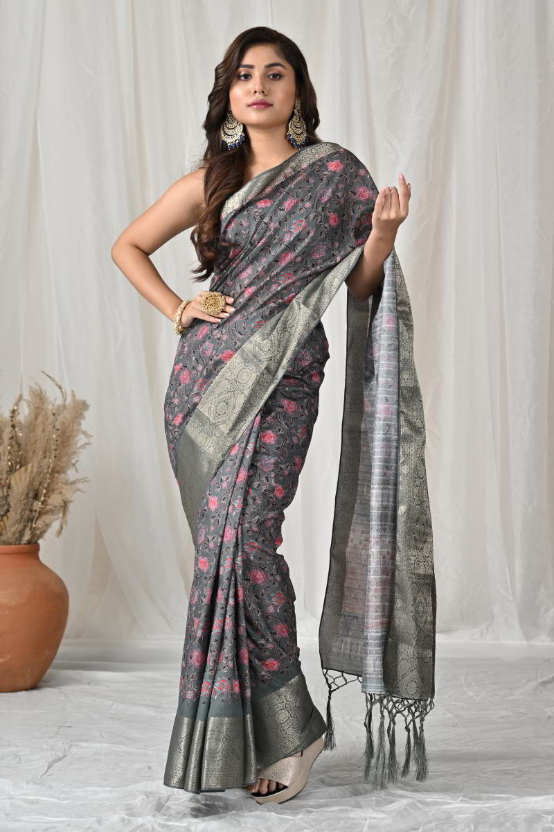 Solid Color Satin Silk Saree in Teal Green : SPF9843