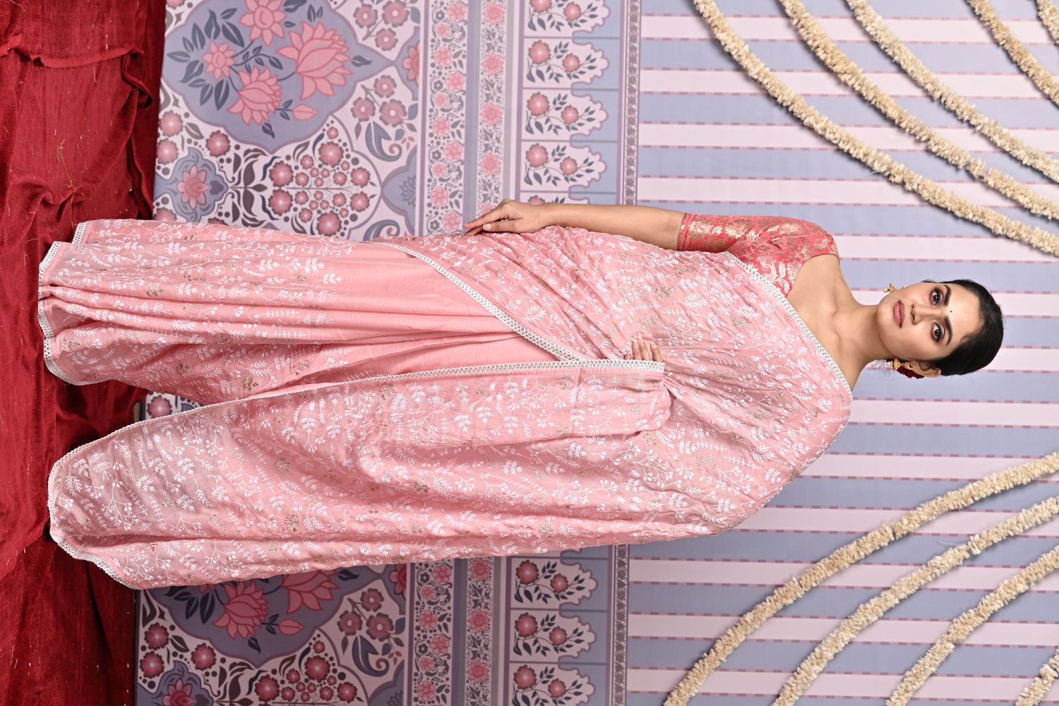 Blush Pink Designer Embroidery Saree