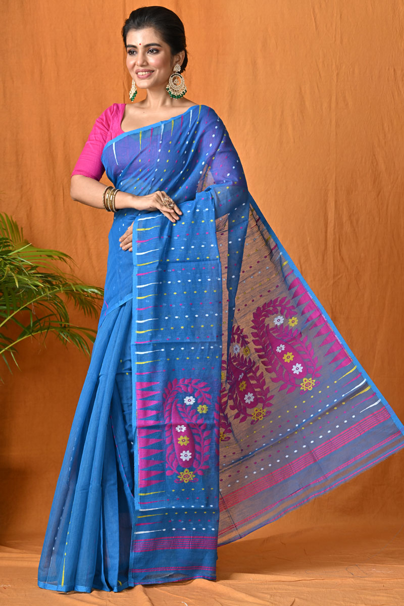 Royal Blue Weaving Work Soft Silk Saree – Maharani