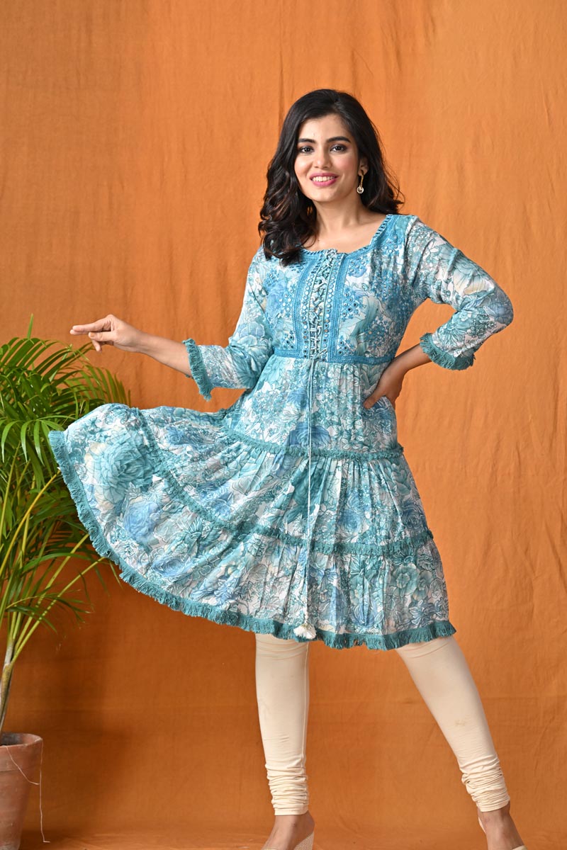 Buy Maxi Dress Kurta Women Pure Cotton Green & White Printed A-line Dress  Kurtis for Women Indian Tunic Boho Dress Ethnic Long Top Online in India -  Etsy