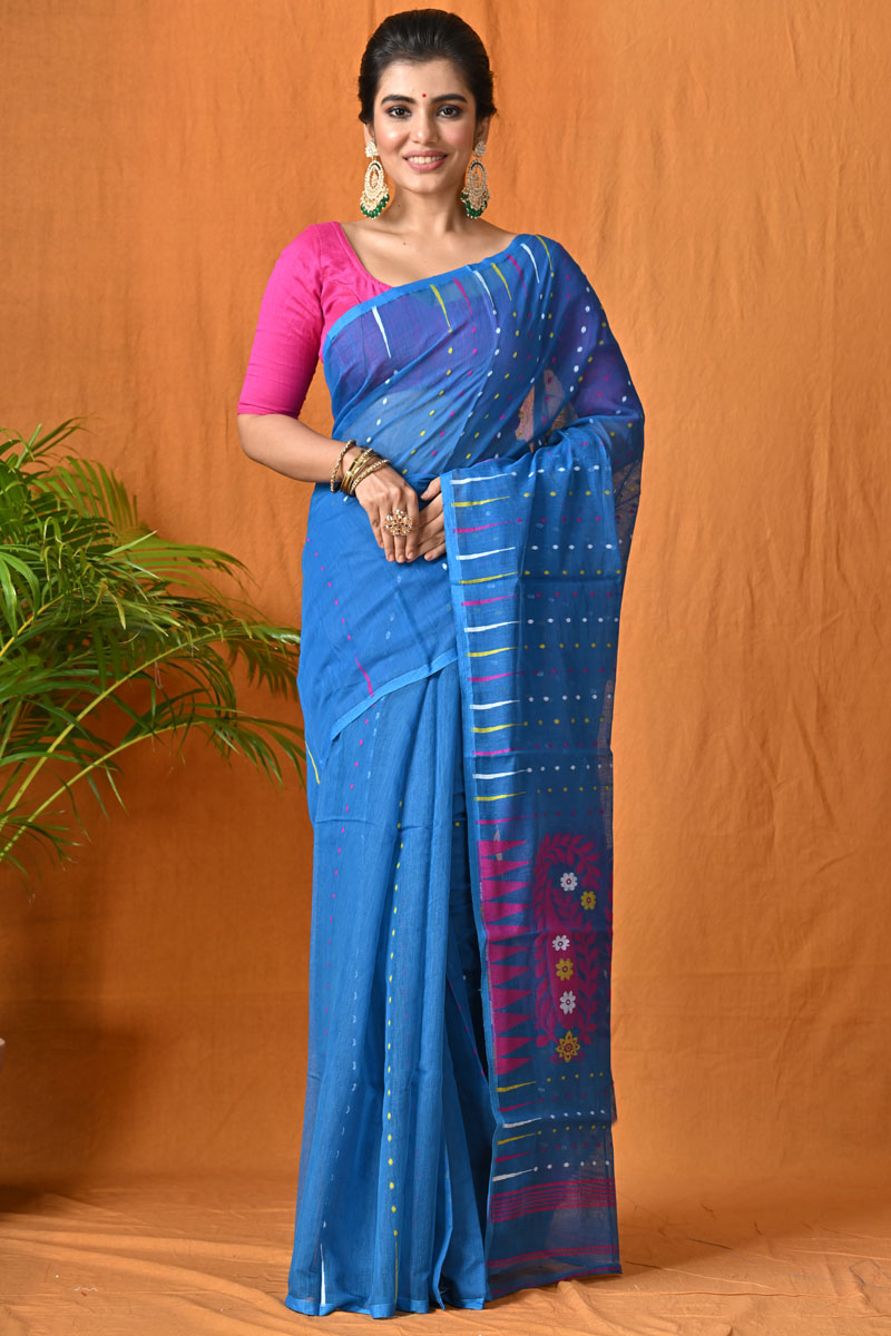Designer Royal Blue Paithani Silk Saree With Flameboyant Blouse Piece –  LajreeDesigner