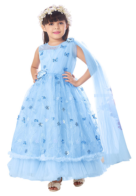 Dusty Blue Georgette Dress | Dress, Georgette dress, Long dress design