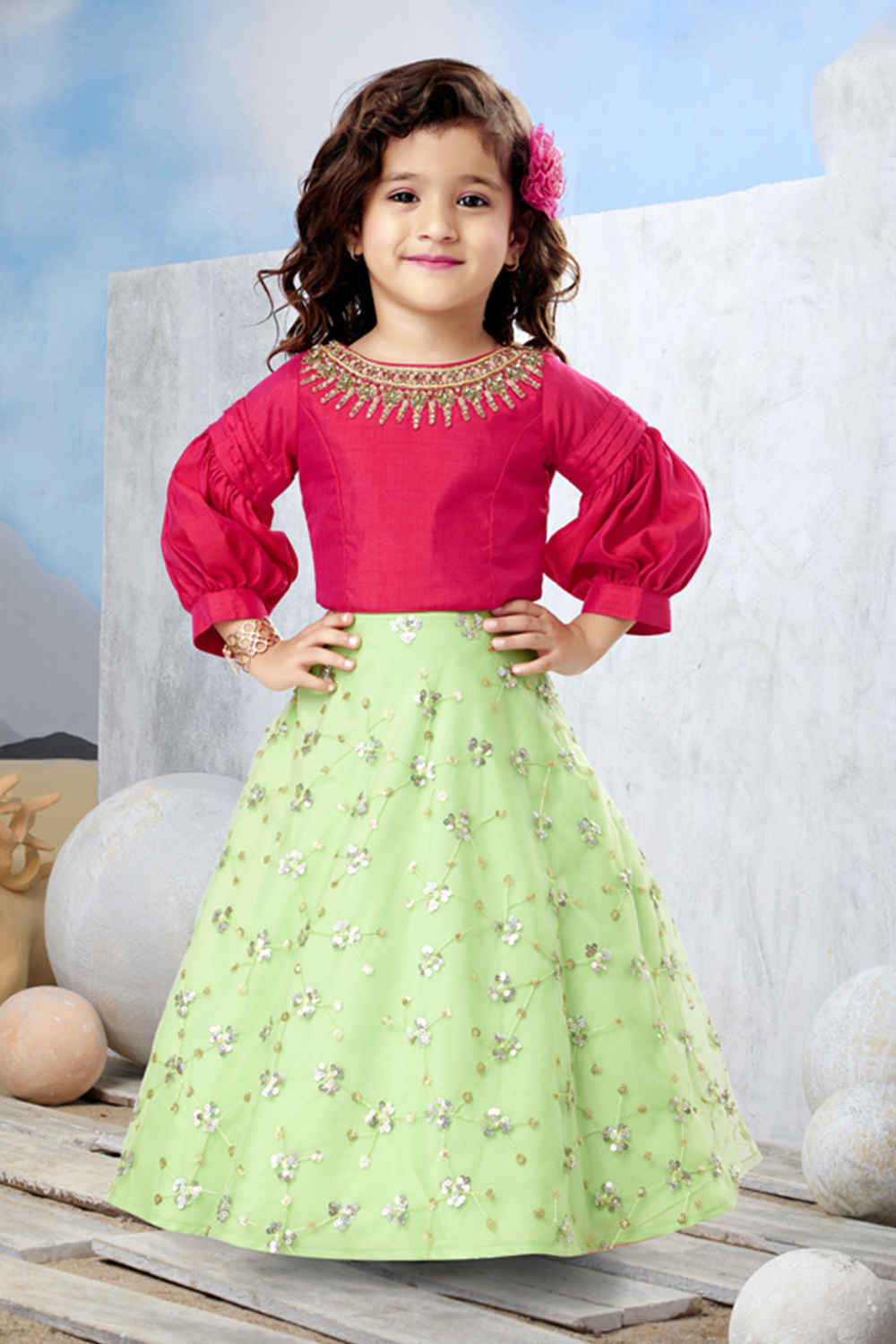 Buy KETKAR Kids Indian Ethnic Wear Lehenga choli Chaniya Choli Dress Skirt  Tops with Dupatta Set And Necklace, Earrings Set for baby girl_(Blue,0-3  Months) at Amazon.in