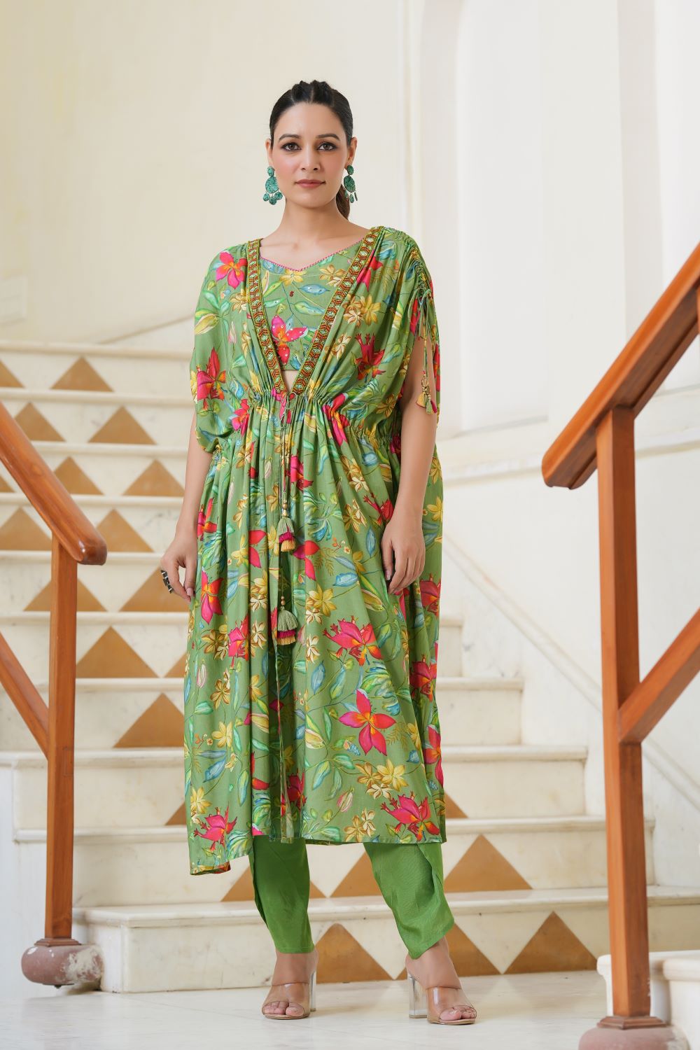 Green Party Dress with Gold Sequins | Pakistani Women's Fashion
